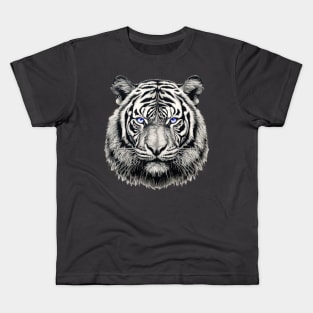 Blue Eyed White Tiger Face Kids T-Shirt